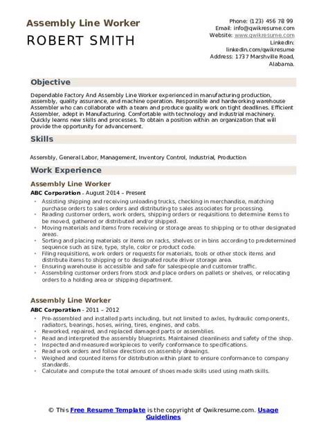 assembly resume|auto assembly worker resume example.